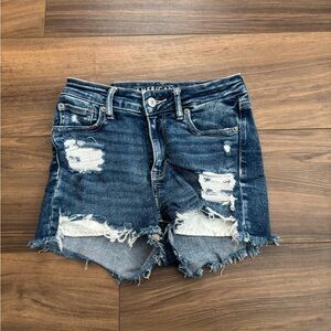 American Eagle Outfitters Women's Ripped Dark Blue Jean Shorts